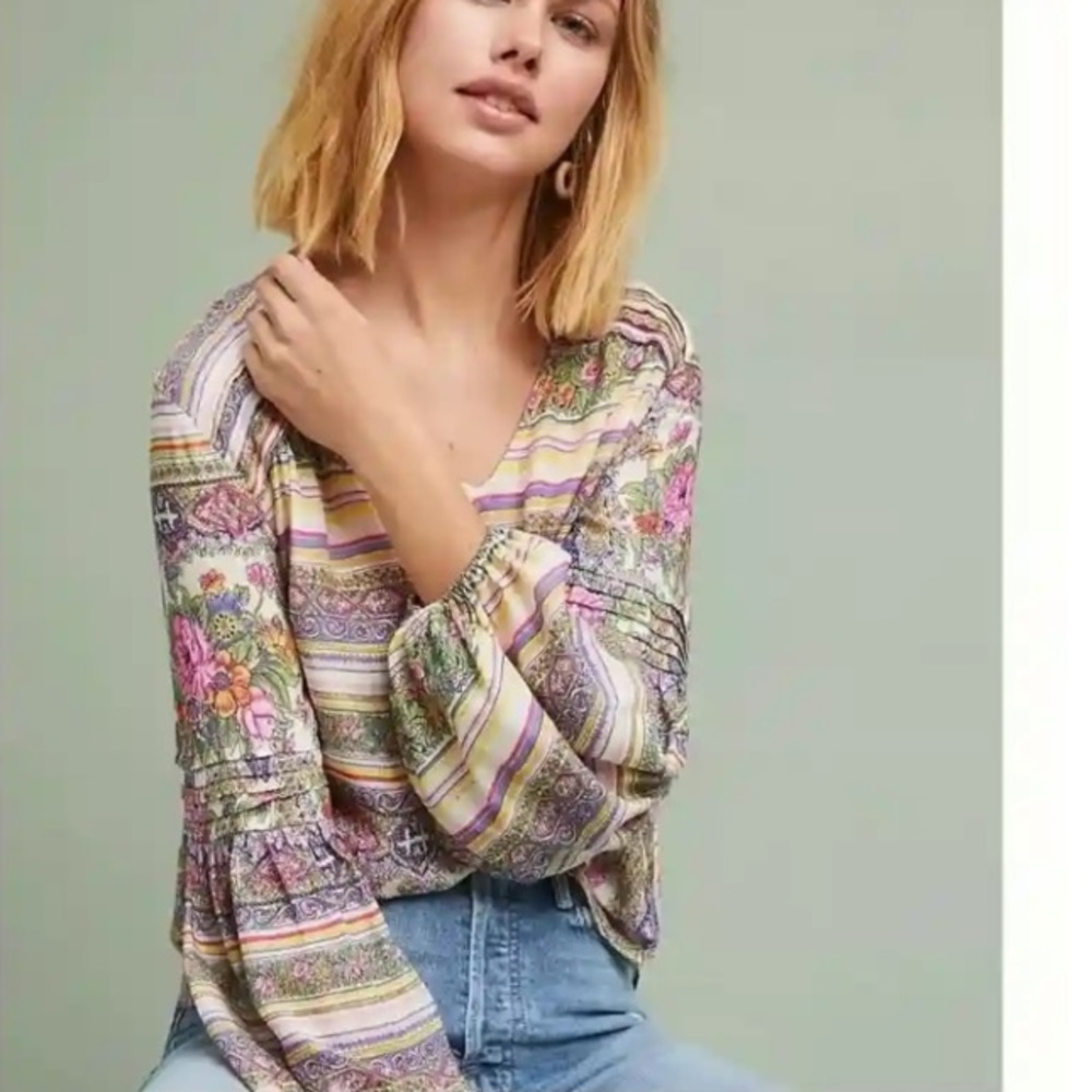 Anthropologie Maeve Ceresco Peasant Top Floral Bohemian - small